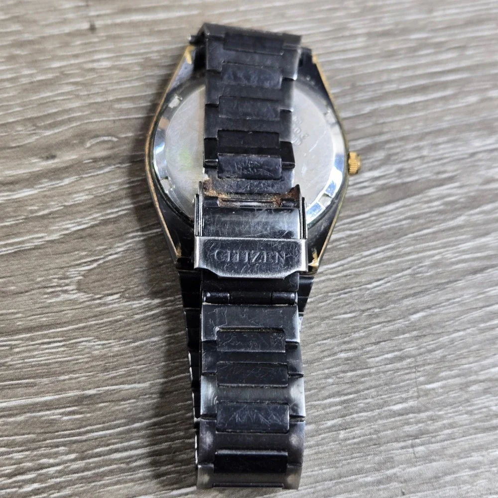 Citizen 6101-S05413 Quartz Watch Mens Black Gold Day Date Vintage Tested